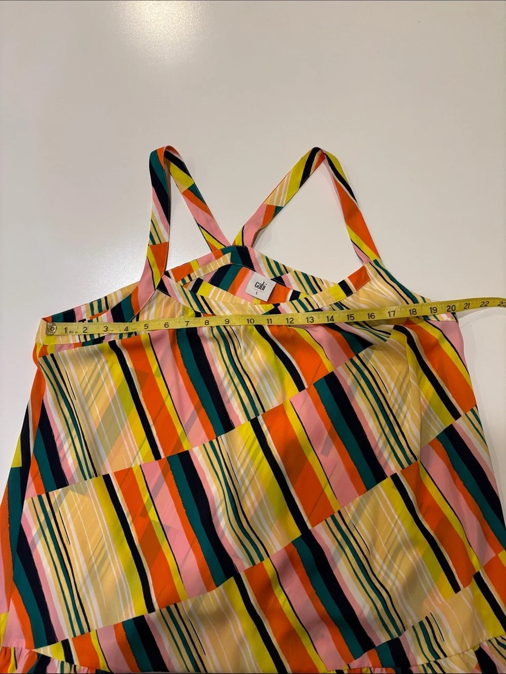 Cabi Size Striped Ruffle Hem Cami Tank - Bright 70s vibe Festival EUC